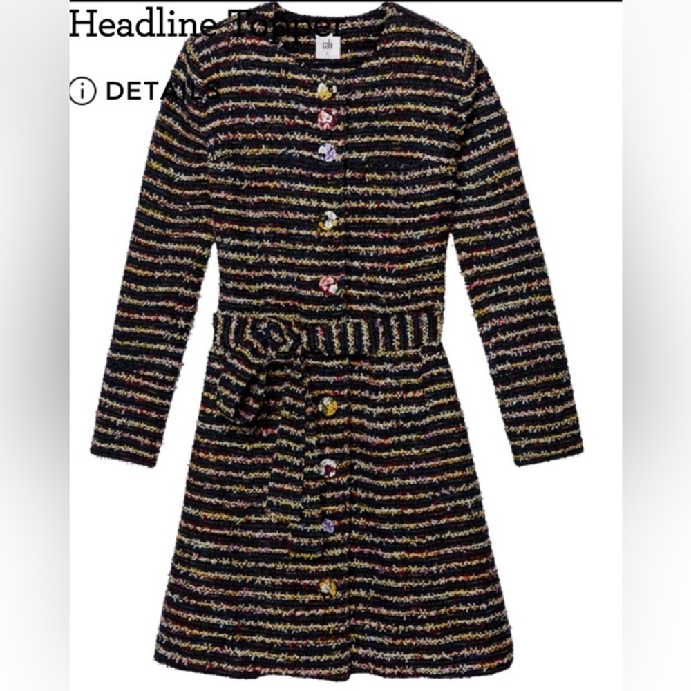 CAbi Headliner Topper Floral Tweed Button Down Belted Coat